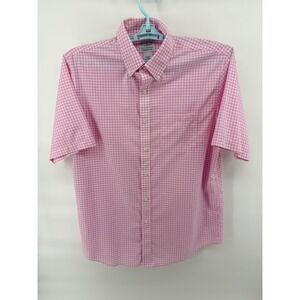 LL Bean Traditional Fit Pink Gingham Short Sleeve Button Down Shirt Men M Reg